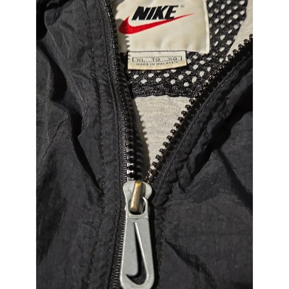 Nike Vintage Windbreaker Jacket Black Zip Hooded Back Swoosh Logo 90s Large‎